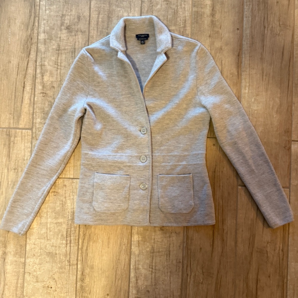 Talbots Petite 100% Merino Woolβ Blazer Cardigan Heather Gray Button Front S P